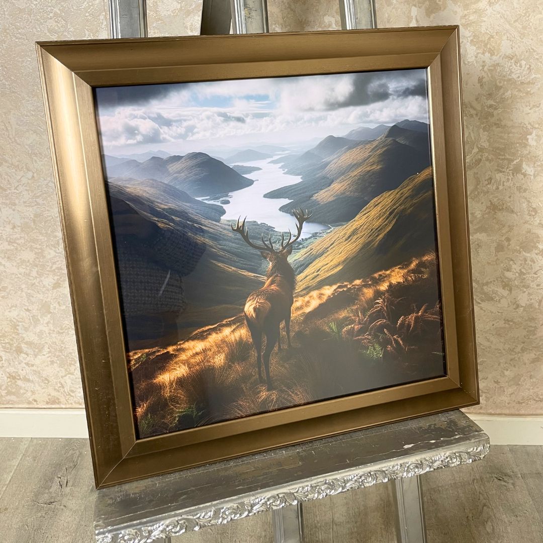 Pagazzi Stag on Hill Wall Art with Gold Frame