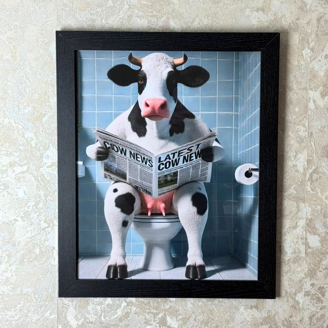 Pagazzi Lavatory Dairy Cow Wall Art with Black Frame