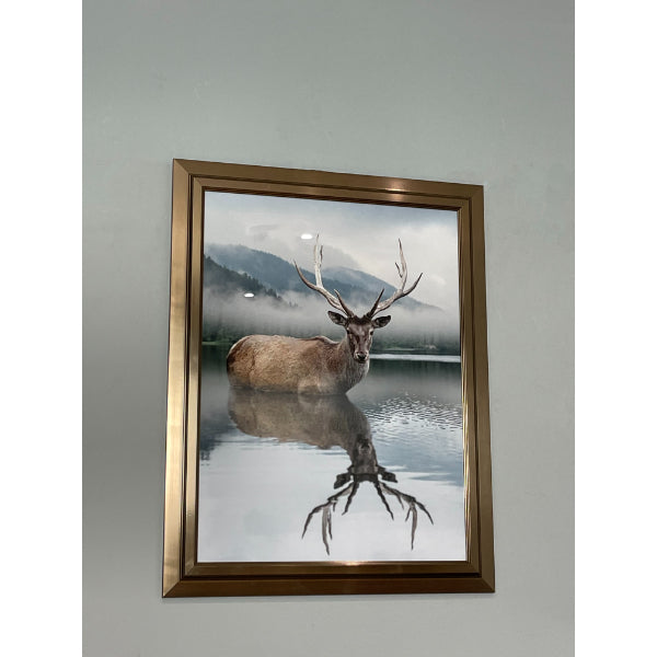 Pagazzi Stag Reflection Wall Art with Mirrored Frame - 80x60cm