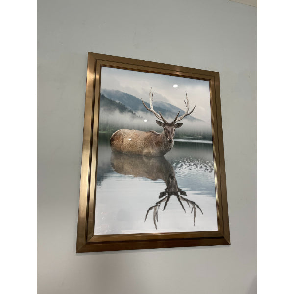 Pagazzi Stag Reflection Wall Art with Mirrored Frame - 80x60cm