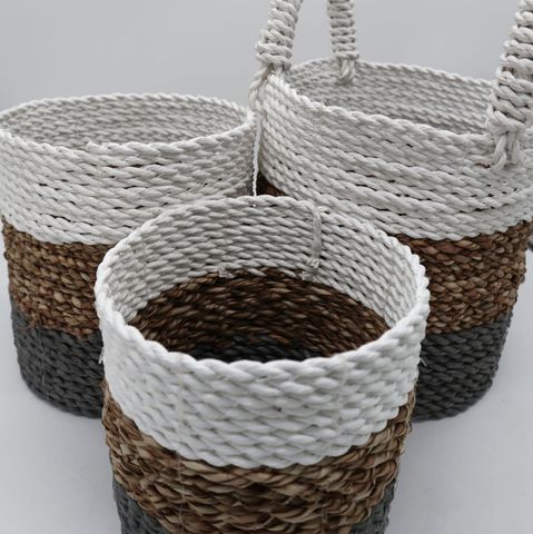 HatiNest Soft Grey Seagrass Storage Baskets - Set of 3