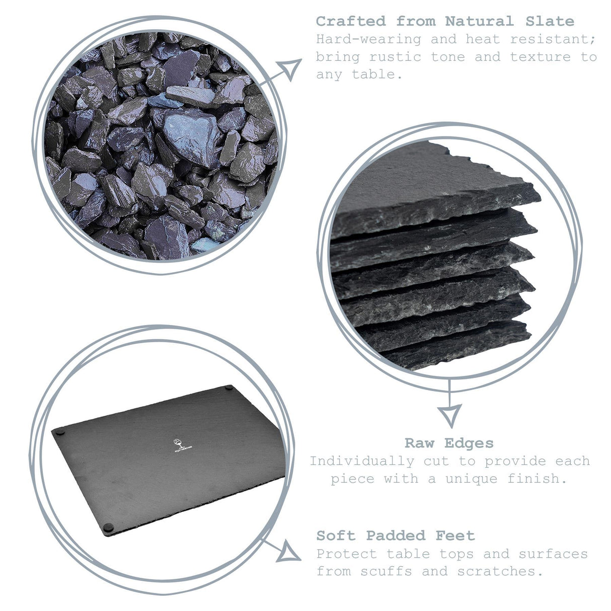 Rinkit Round Slate Placemats Pack of 6 - 33cm