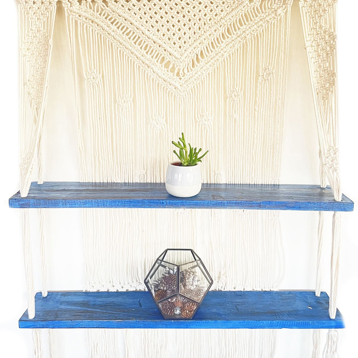 HatiNest Natural Macrame Hanging Shelves - Blue
