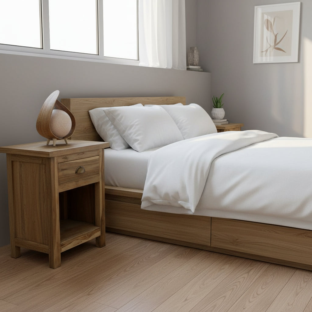 HatiNest Recycled Teak Wood Bedside Table Classic - 51x42x65cm