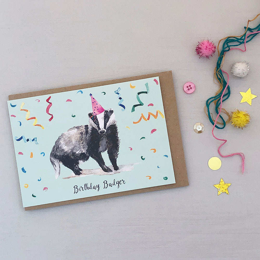 Birthday Badger Greetings Card | Katie Hipwell Design