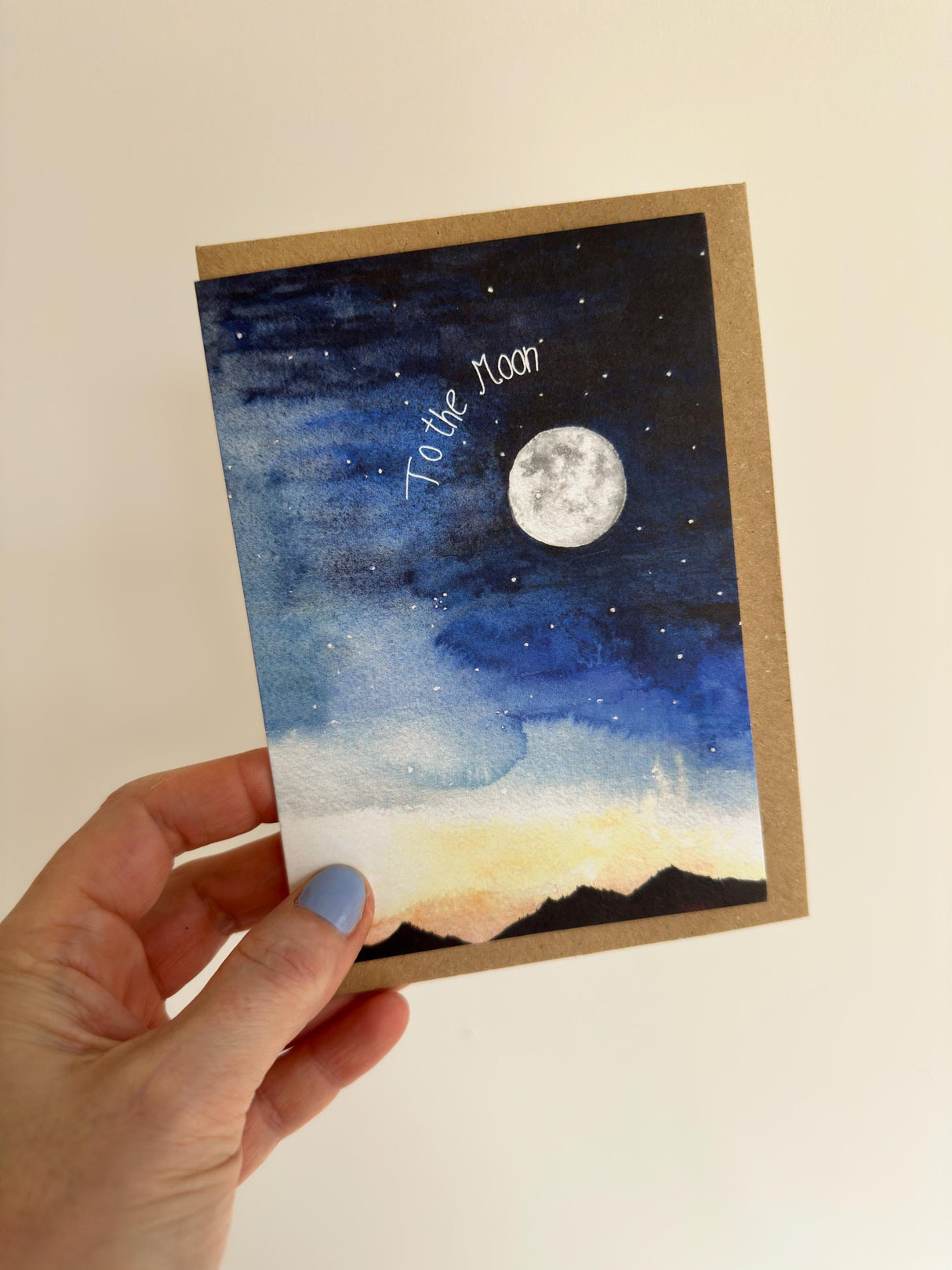 Katie Hipwell Design Hand‑Painted Moon/Stars Watercolour Greeting Card