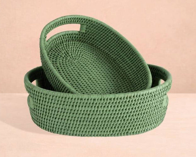 Casa by Josephine Jenno Cotswolds Oval Rattan Basket Green - Set of 2