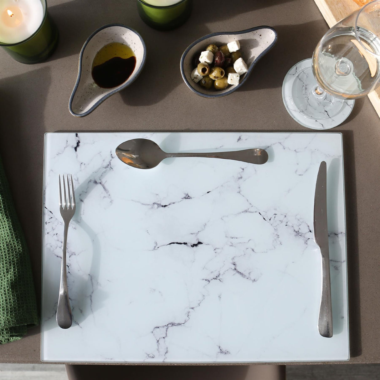 Rinkit Rectangle Glass Chopping Board Marble - 40cm x 30cm