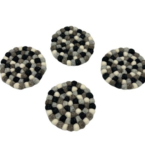 HatiNest Round Felt Ball Coasters Multi Grey - Set of 4