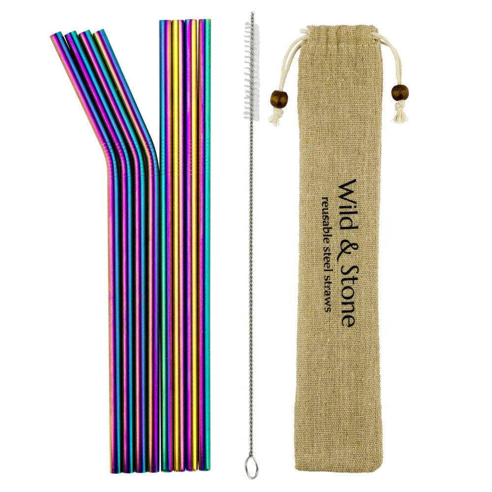 Wild & Stone Reusable Stainless Steel Drinking Straws Rainbow - 8 Pack