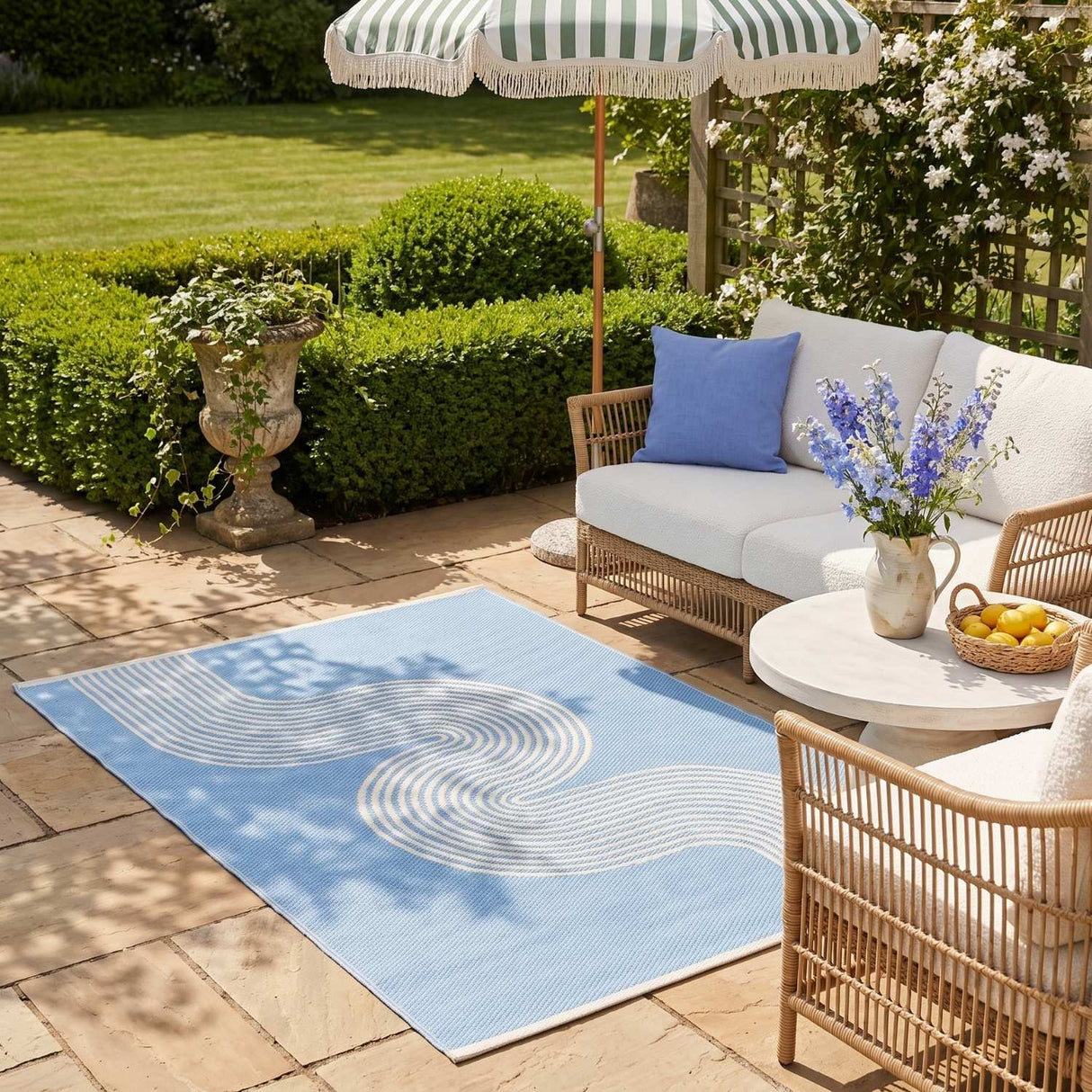 Urban Outdoor Waterproof Patio & Garden Rug Blue‑Beige 1010