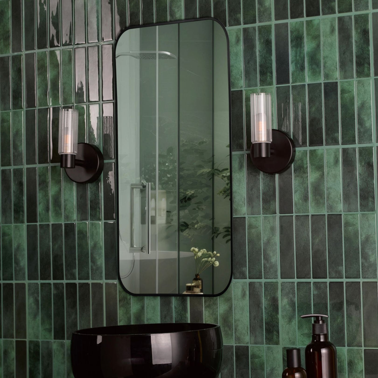 Pagazzi Hannah Matte Black Glass IP44 Bathroom Wall Light