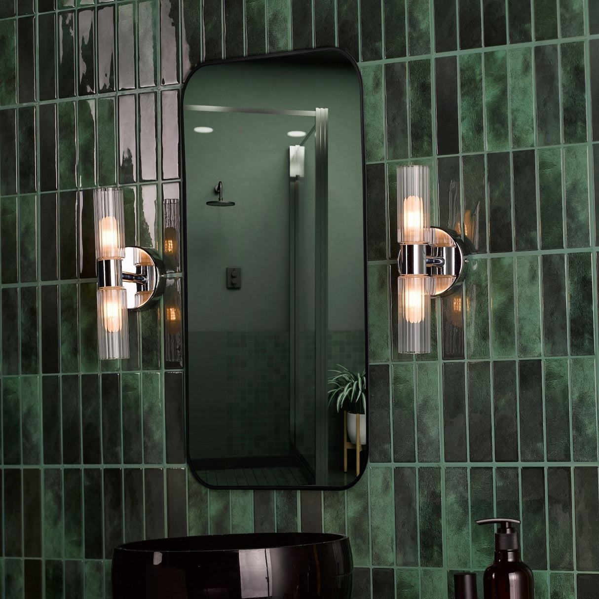 Pagazzi Hannah 2 Light Polished Chrome Glass IP44 Wall Light