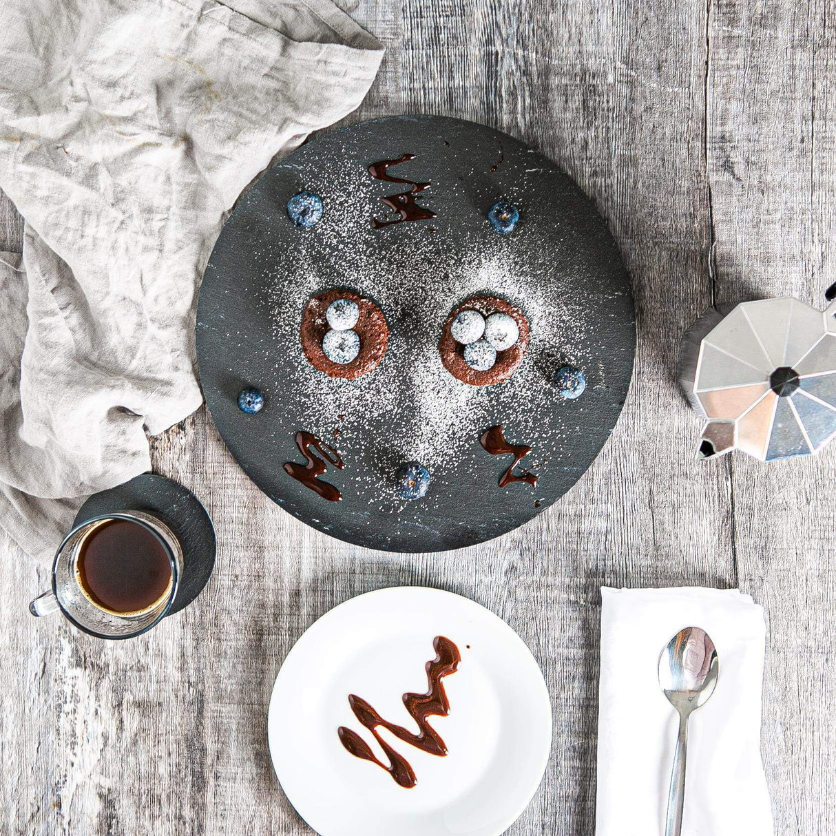 Rinkit Round Linea Slate Placemats & Coasters Dining Set Black - 12pc
