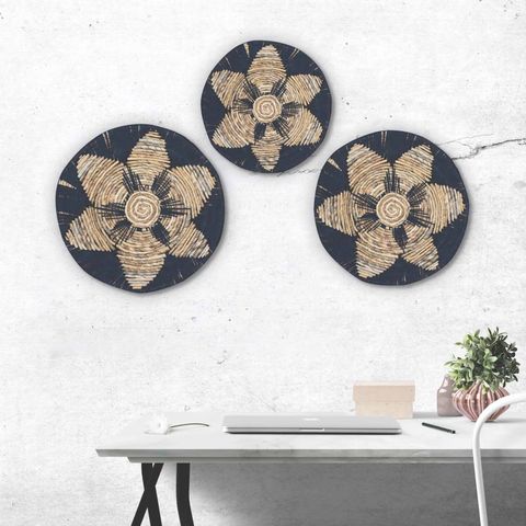 HatiNest Set of Three Seagrass Bowls Wall Art Black