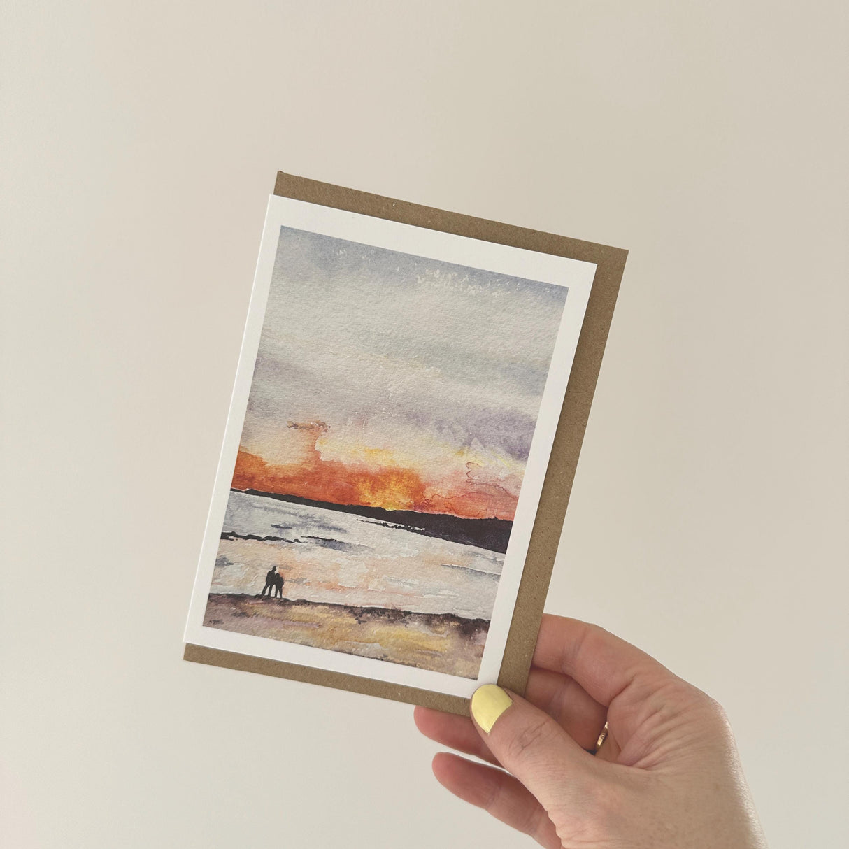 Katie Hipwell Design South Milton Sands Beach Sunset Watercolour Card