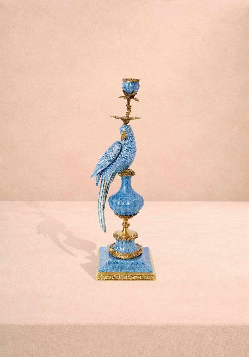 Casa by Josephine Jenno Enamelled Pretty Polly Parrot Candlestick Left