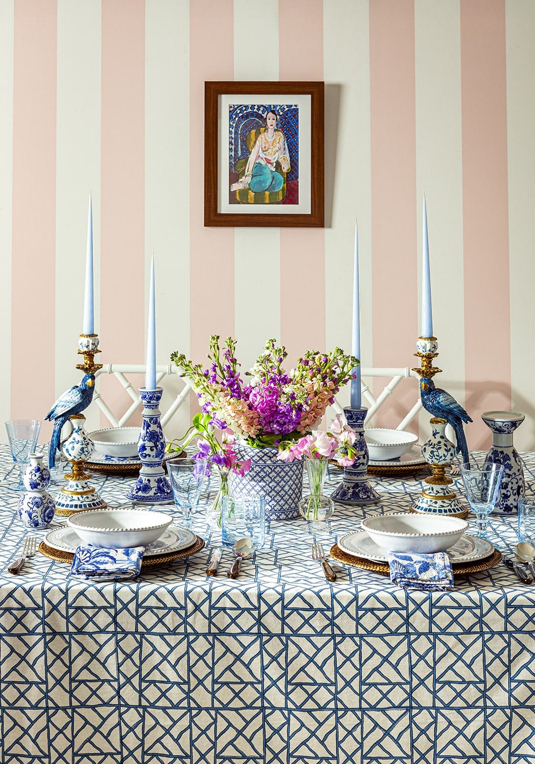 Casa by Josephine Jenno Blue Parrot Decorative Tall Candle Holder Pair - 40cm