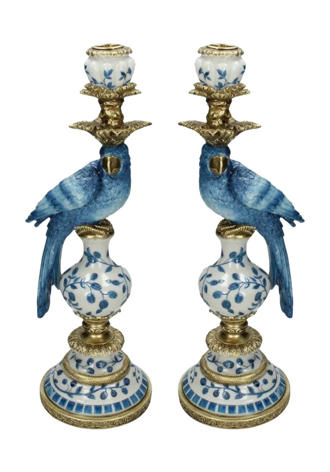 Casa by Josephine Jenno Blue Parrot Decorative Tall Candle Holder Pair - 40cm