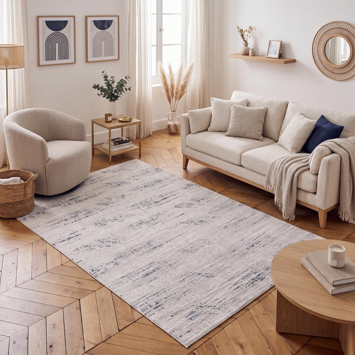 The Rugs Carmel Cream‑Blue Abstract Rug 6030