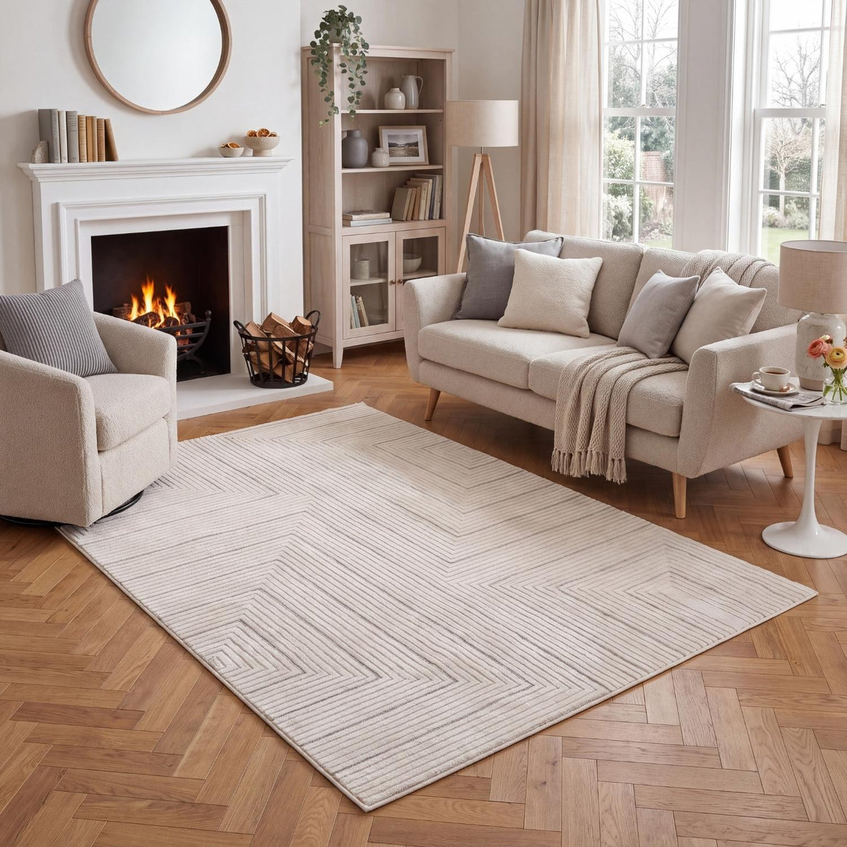 The Rugs Carmel Cream‑Grey Geometric Rug 6040