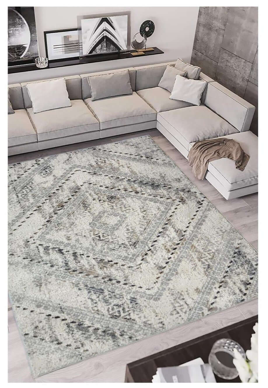 The Rugs Abstract Vintage Cream & Grey Rug D176A