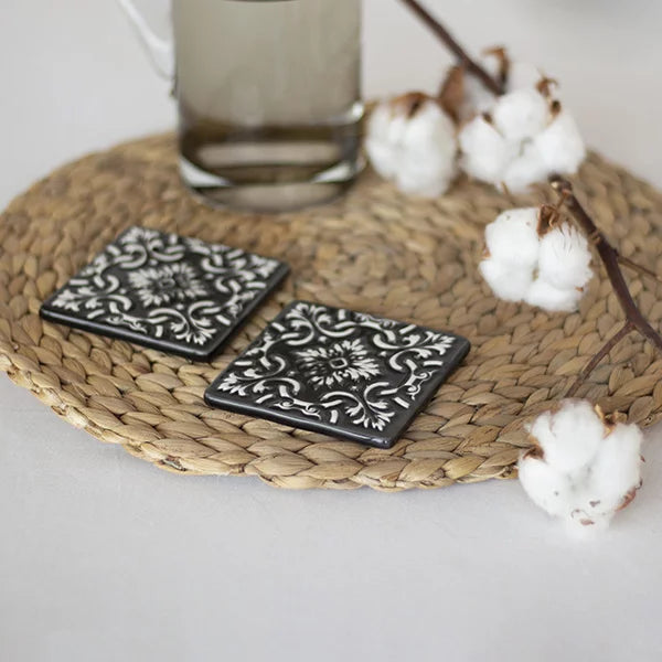 Portuguese Treasures Ceramic Coasters Azulejo Black - Set of 2