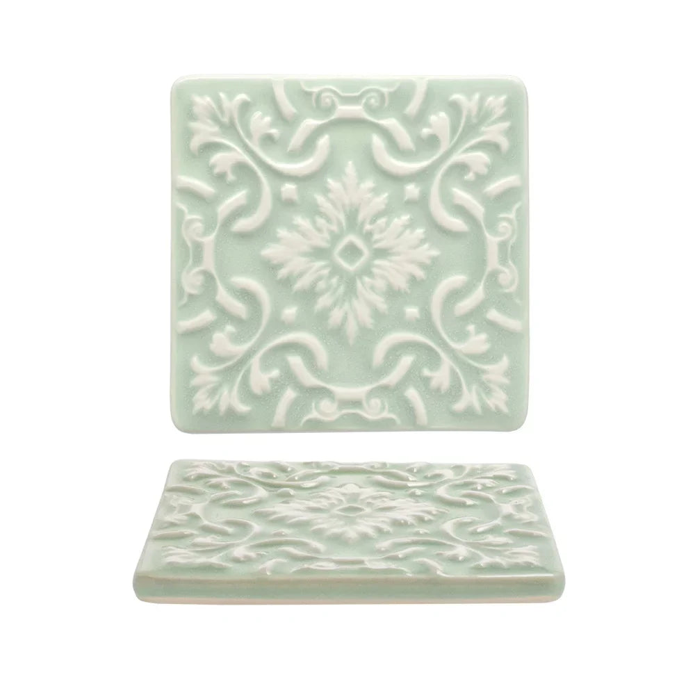 Portuguese Treasures Azulejo Ceramic Coasters Mint Green - Set of 2