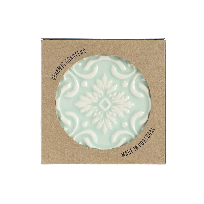 Portuguese Treasures Azulejo Ceramic Coasters Mint Green - Set of 2
