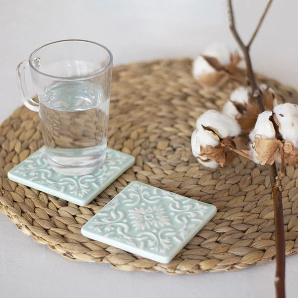 Portuguese Treasures Azulejo Ceramic Coasters Mint Green - Set of 2