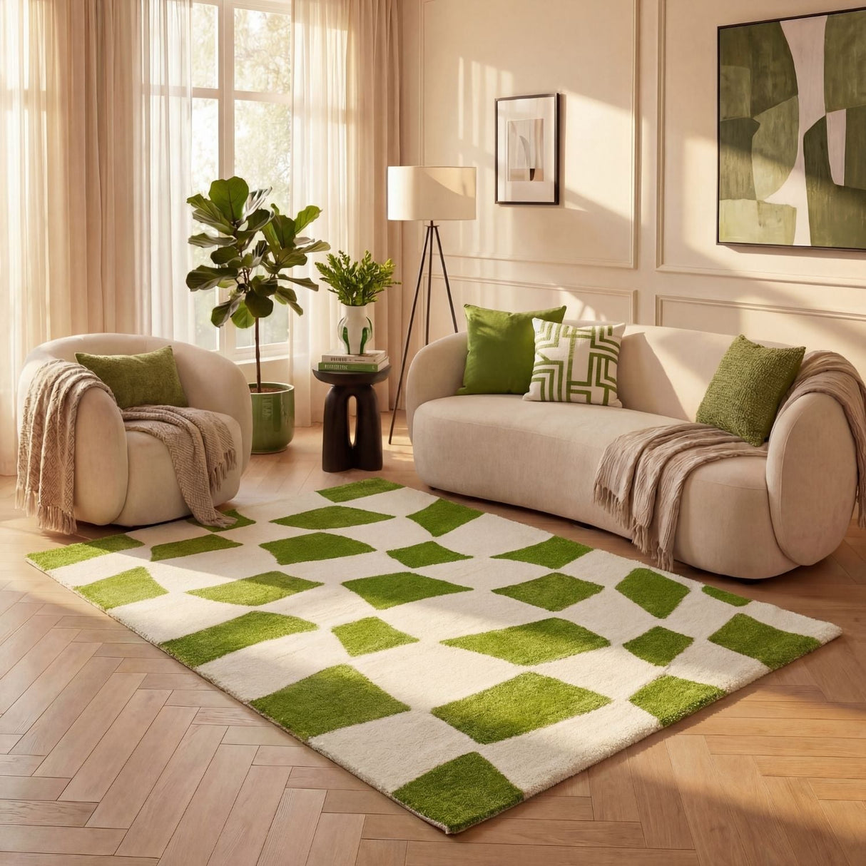 The Rugs Joli Checkered Green White Rug