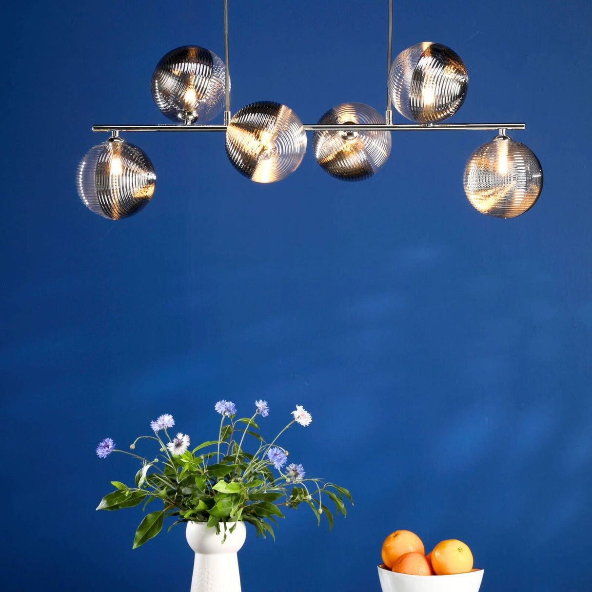 Pagazzi Claudia 6 Light Silver Glass Ceiling Pendant Bar