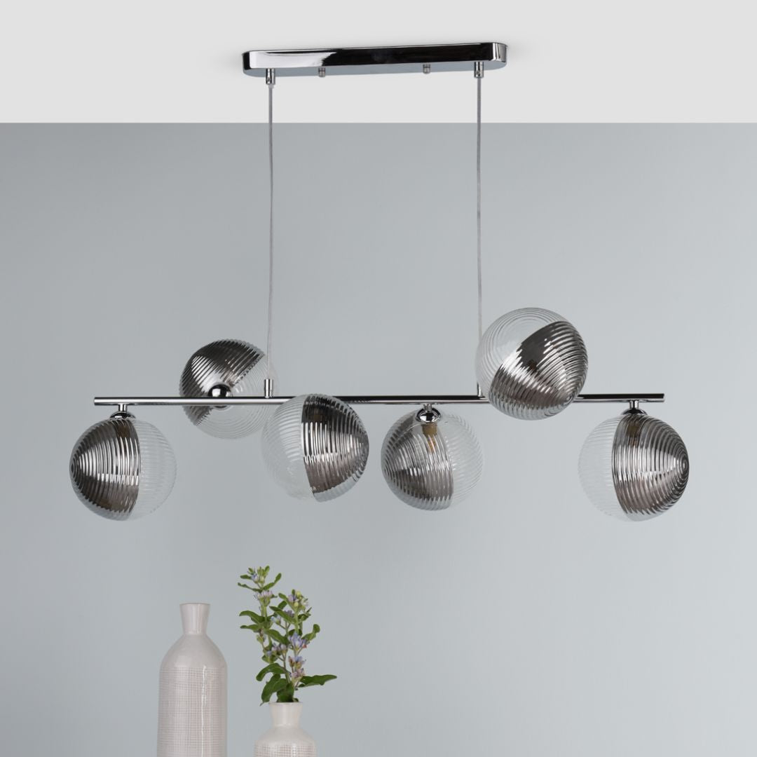 Pagazzi Claudia 6 Light Silver Glass Ceiling Pendant Bar