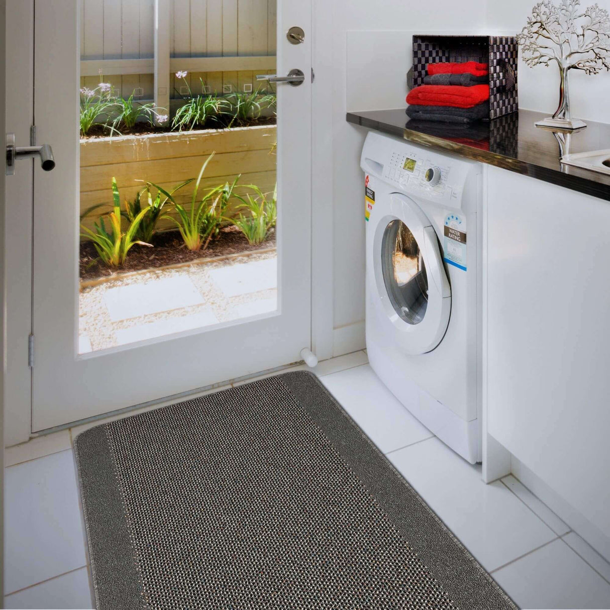 Washable Bordered Dark Grey Rug 110D | The Rugs