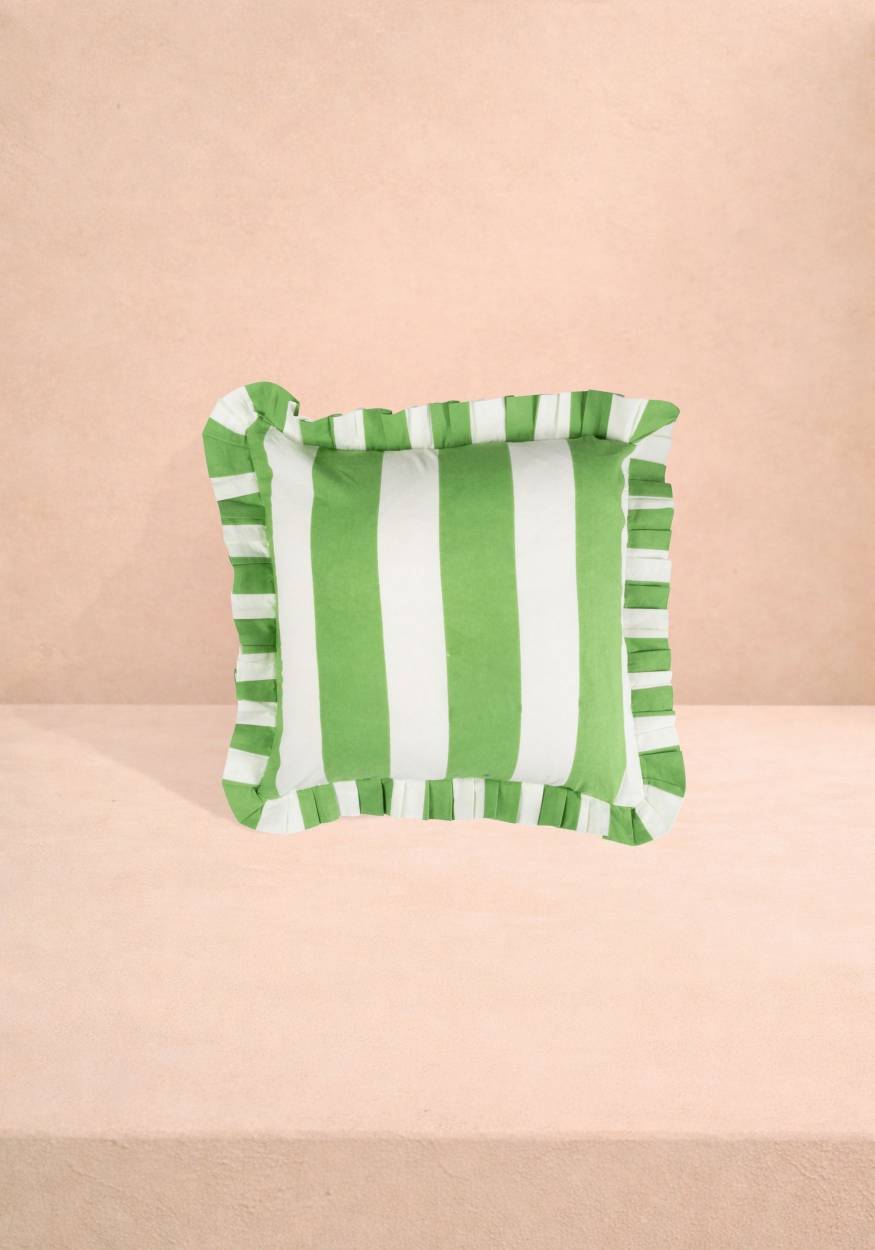 Casa by Josephine Jenno Green Cabana Stripe Ruffled Cushion Cover