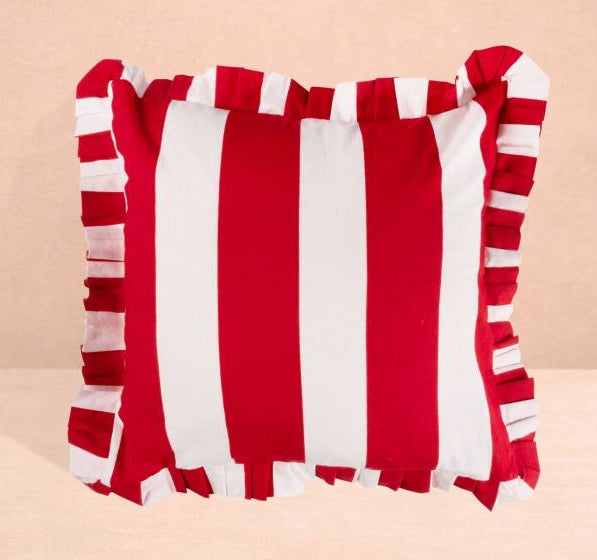 Casa by Josephine Jenno Red Cabana Stripe Ruffled Cushion Cover