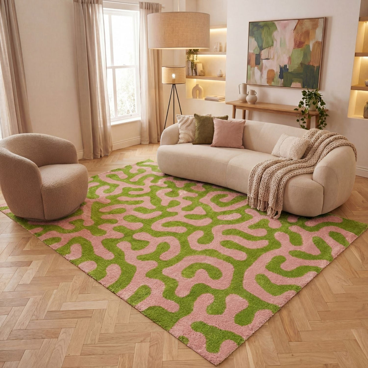 The Rugs Joli Doodle Green Pink Rug