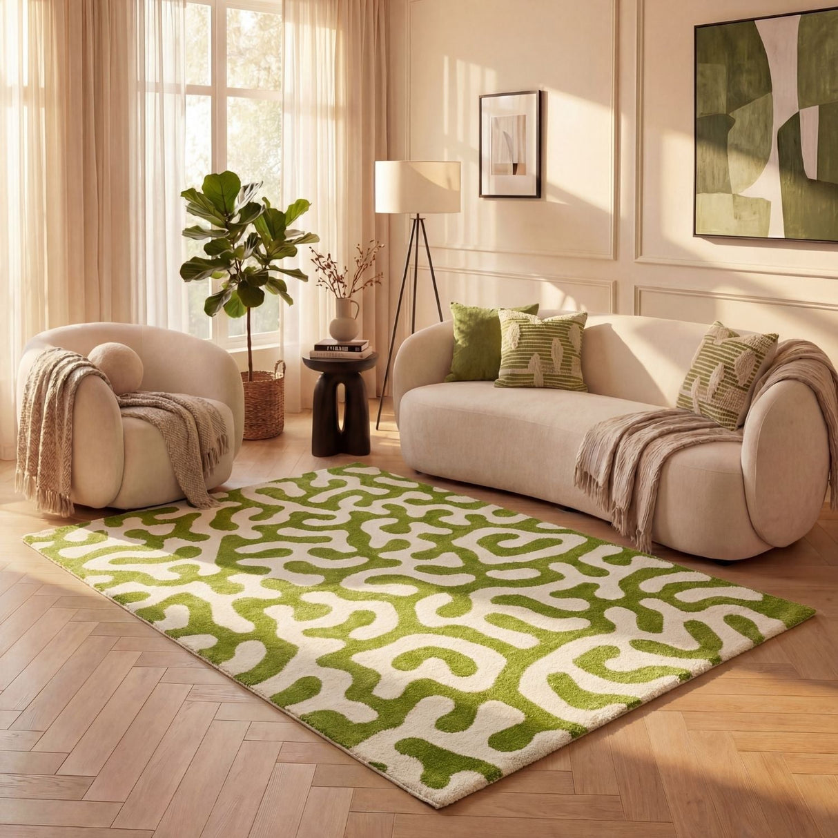 The Rugs Joli Doodle Green White Rug