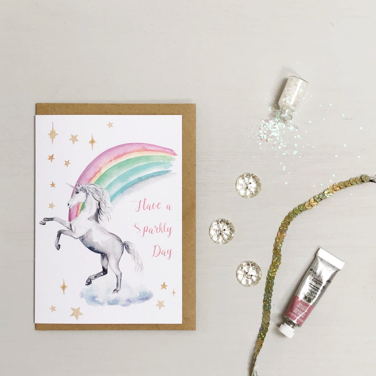 Unicorn Rainbow Hand Painted Greetings Card | Katie Hipwell Design