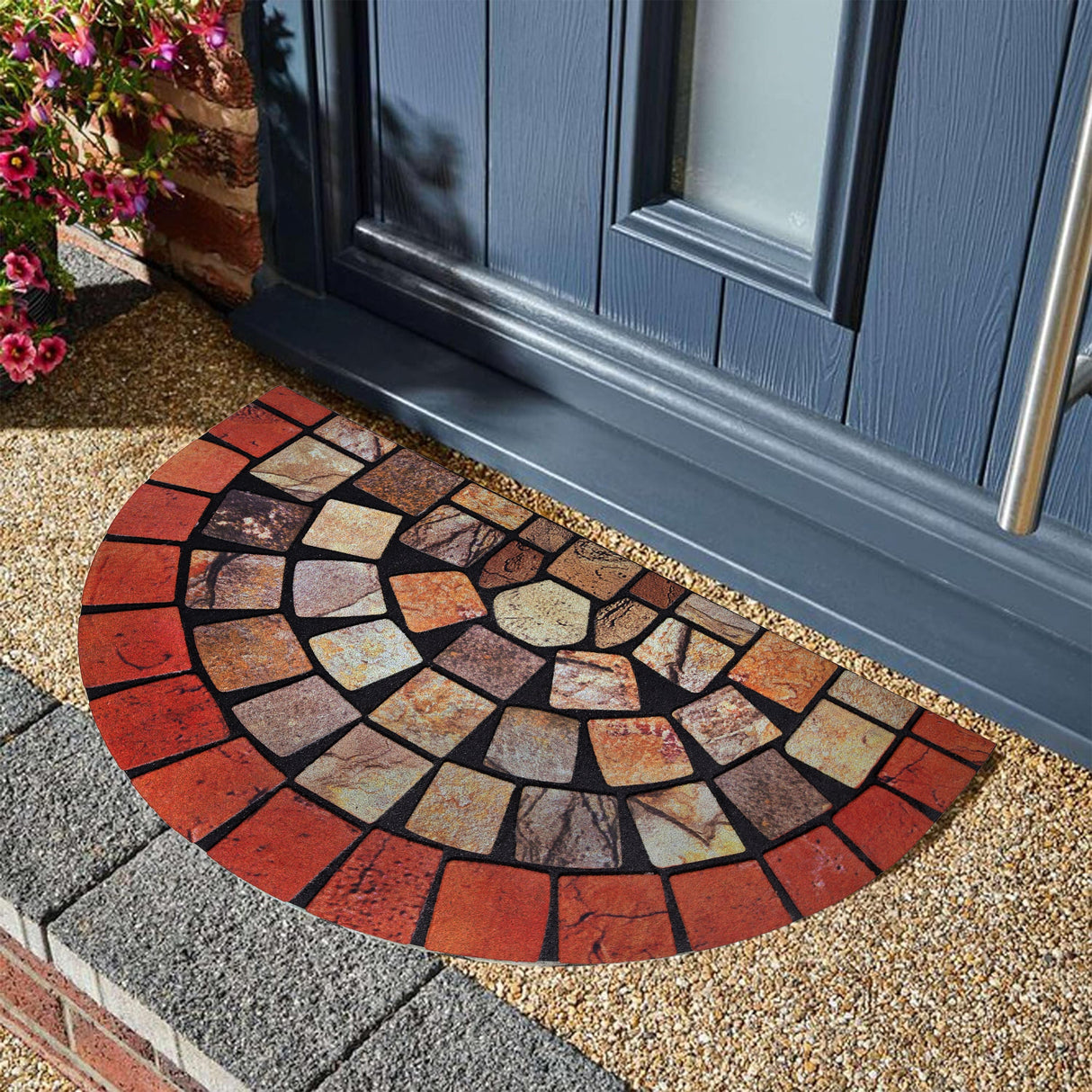 Nicoman Halfmoon Tile Barrier Doormat - Red Edge