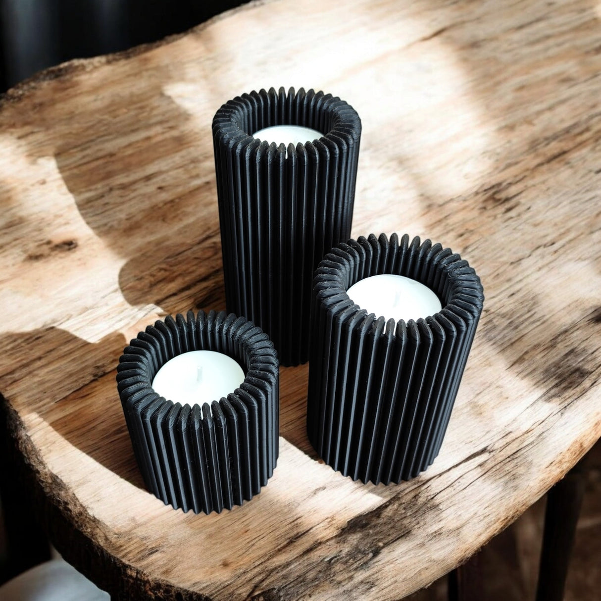 Filamora Studios Ribbed Tealight Holder Set