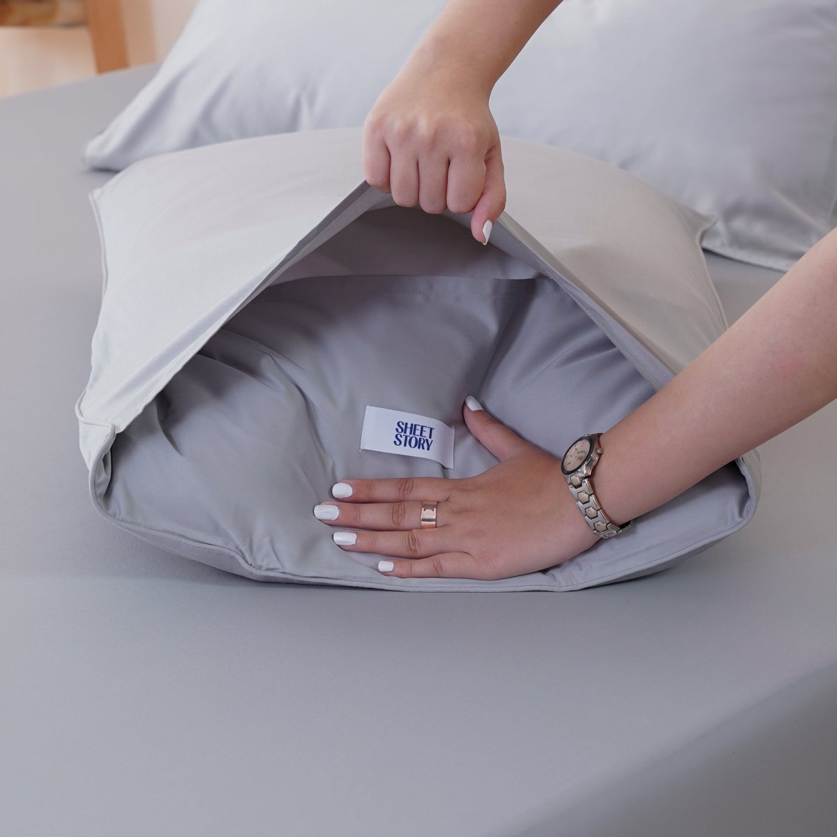 SHEET STORY Ella Cotton Dove Grey Pillowcases Pair – 400TC