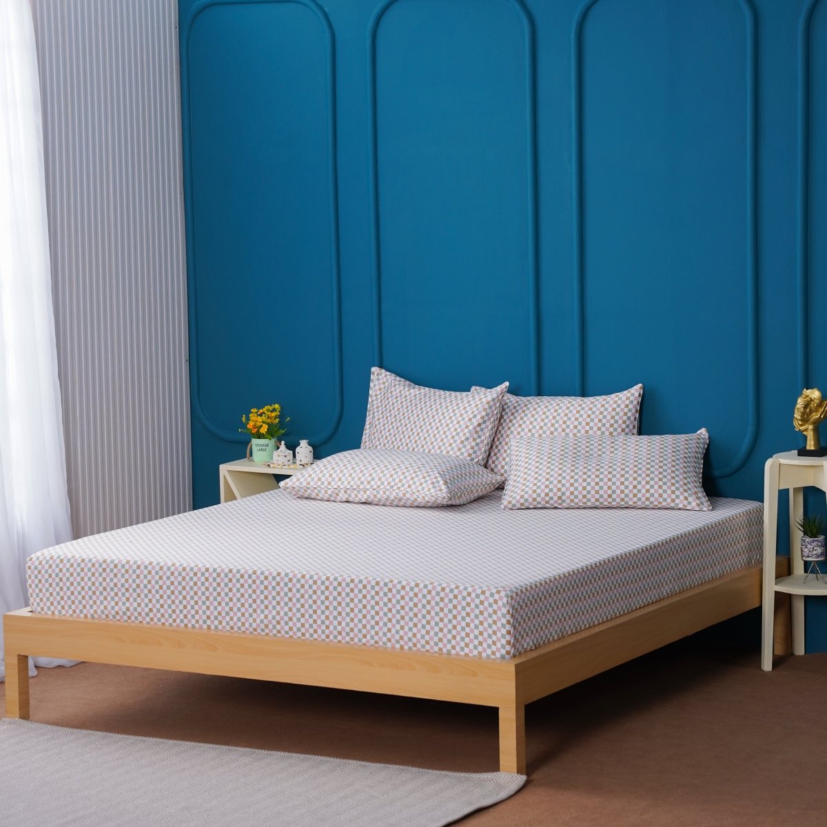 SHEET STORY Ella Cotton Gems Checkerboard Fitted Sheet