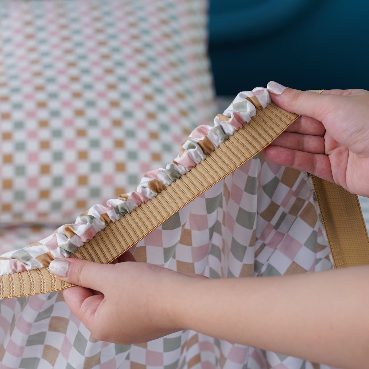 SHEET STORY Ella Cotton Gems Checkerboard Fitted Sheet