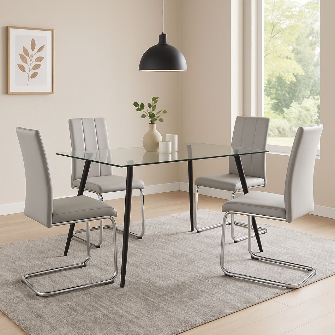 Pagazzi Galaxy Light Grey Glass 4 Seater Dining Set