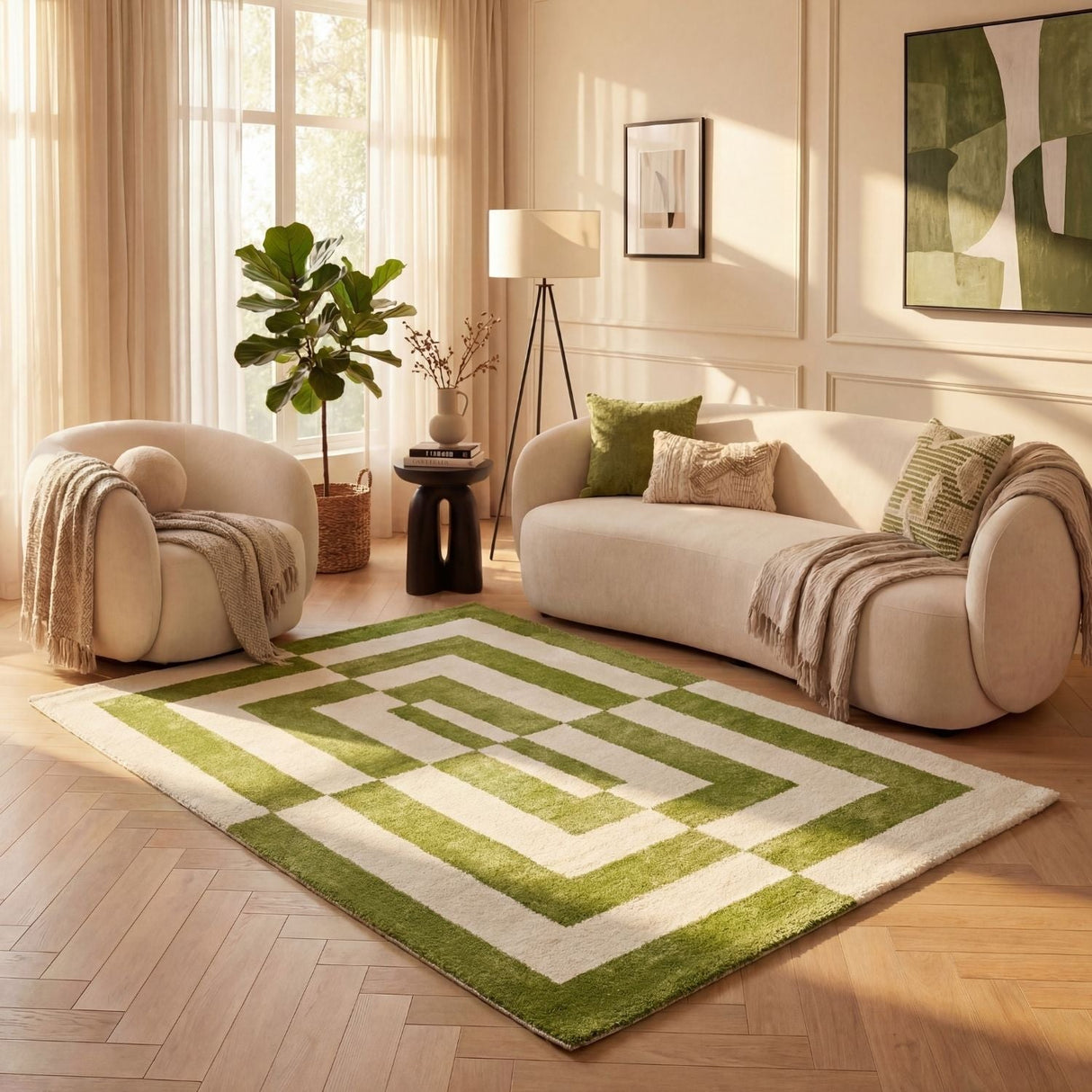 The Rugs Joli Geometric Green & White Rug
