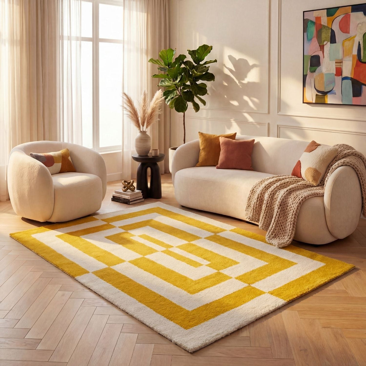 The Rugs Joli Geometric Yellow White Rug