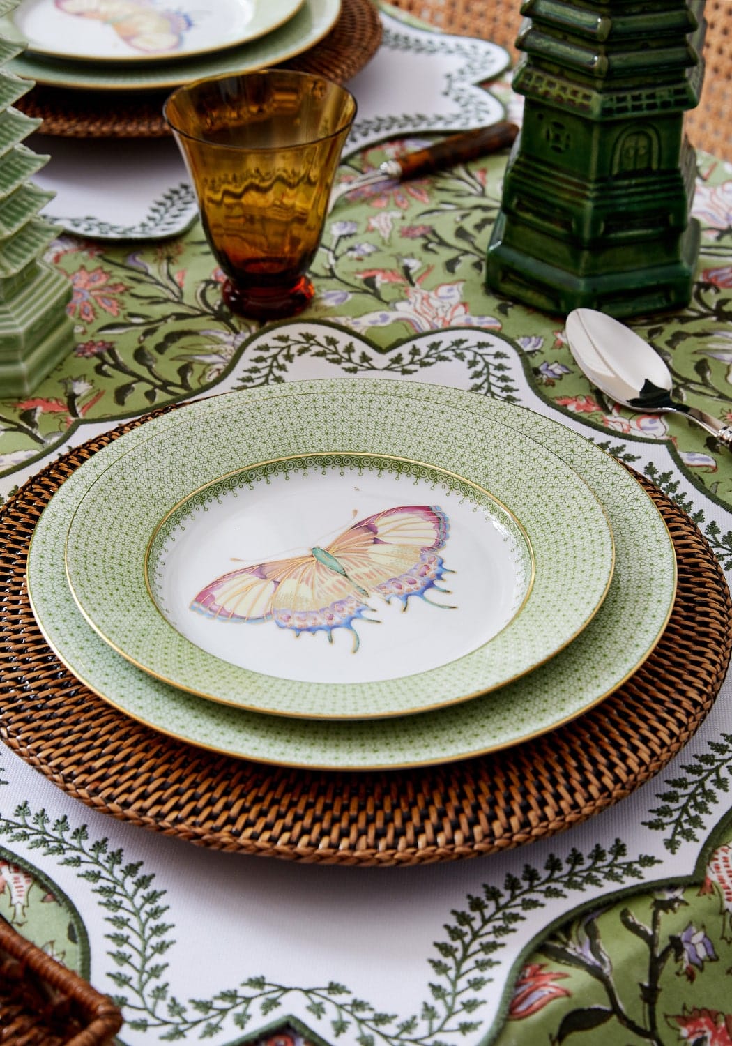 Casa by Josephine Jenno Green Apple Lace Plate Butterfly Side Pudding Plates - Set of 4