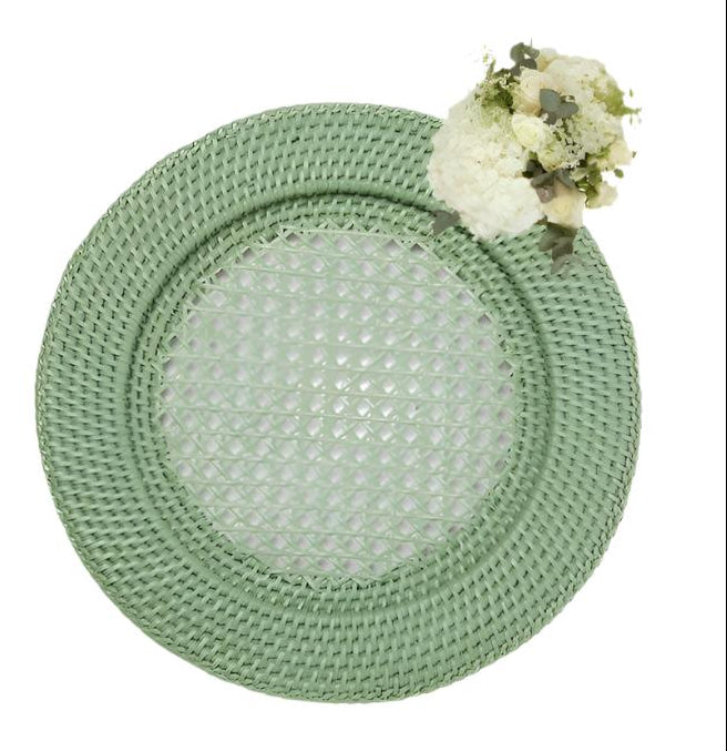 Harbour Island Round Rattan Charger Green Set of 4 | Casa by Josephine Jenno