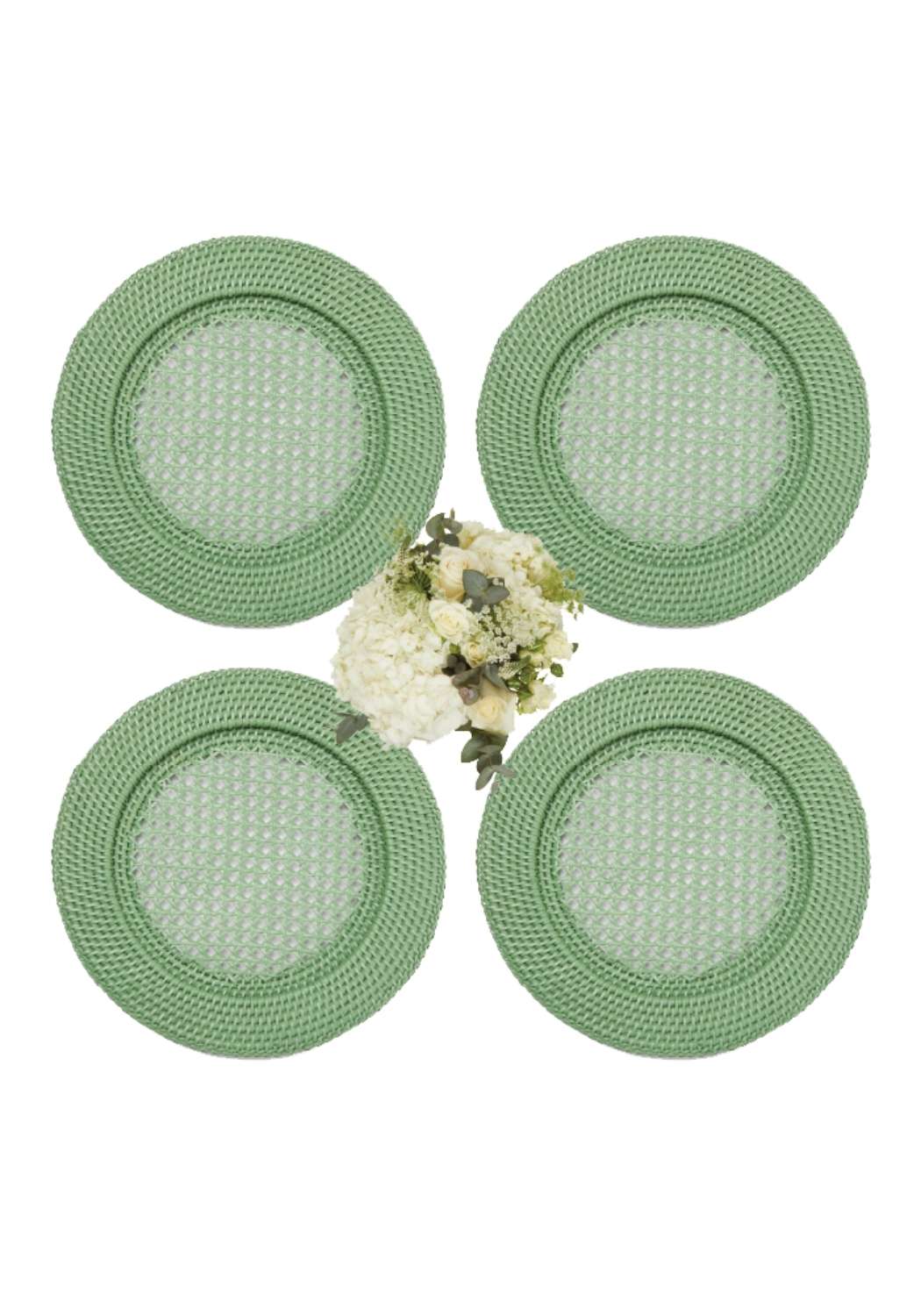Harbour Island Round Rattan Charger Green Set of 4 | Casa by Josephine Jenno